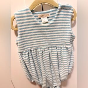 The Beaufort Bonnet Company Sky Blue and White Striped Bubble Romper 2T